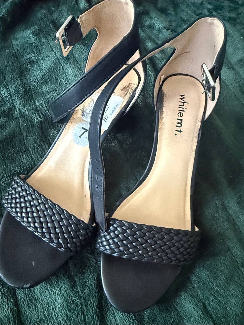 whitemt Black Braided Ankle-Strap Heels